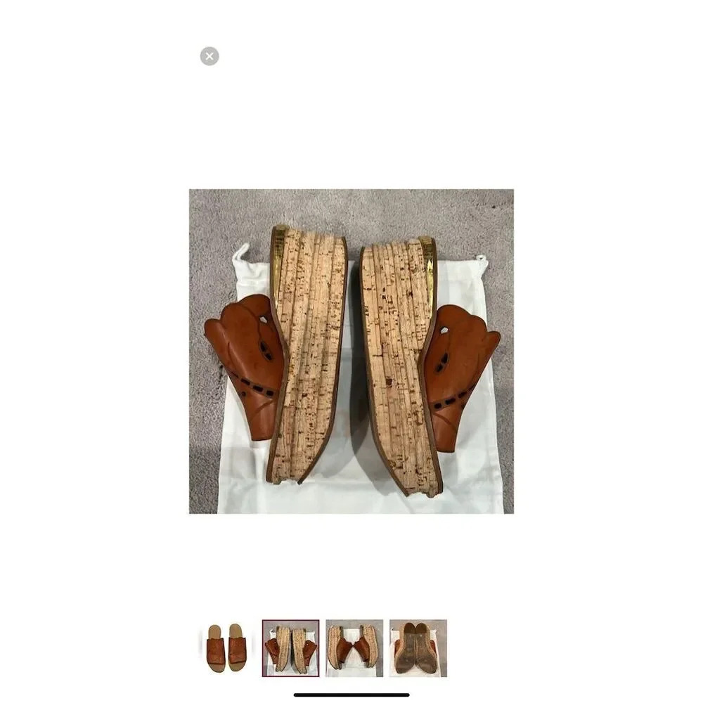 Chloe Women's Brown Wedge Sandals Size 11 Laser-Cut Cork Platform - Picture 4 of 7